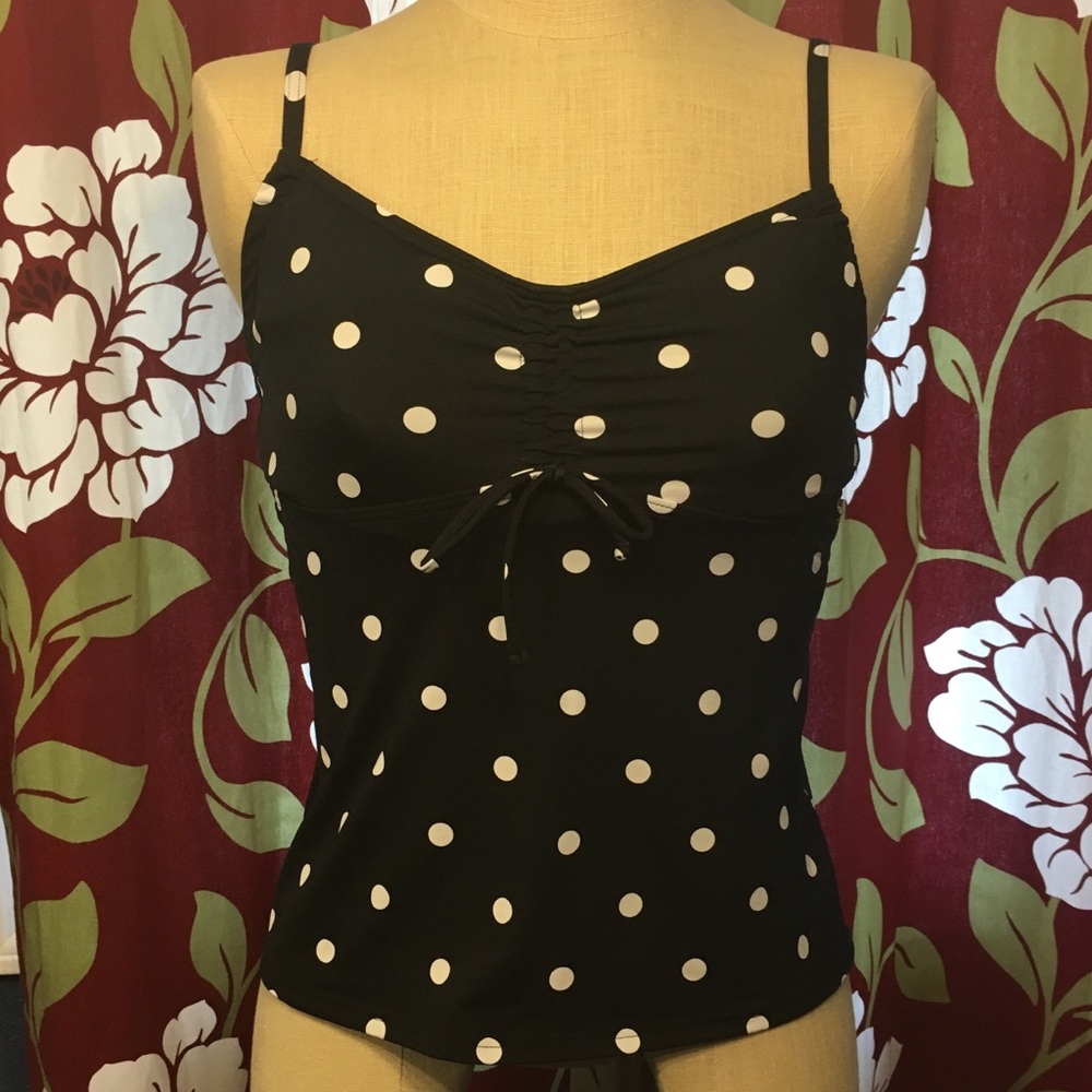 Lands End Tankini Swim top Black w polkadots size4